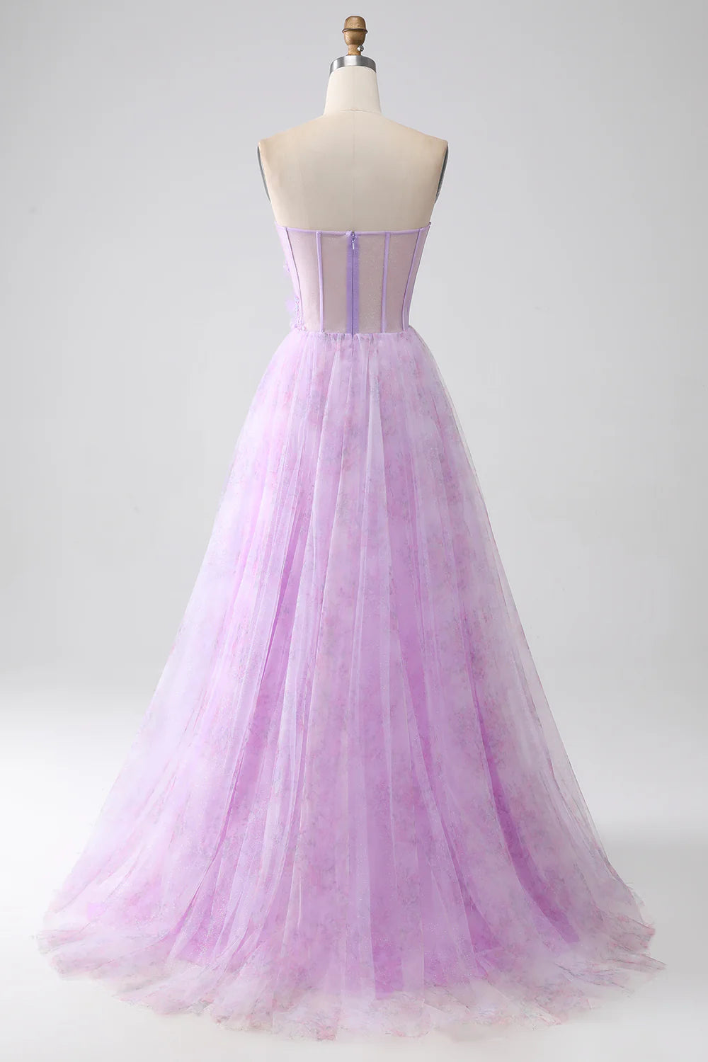 DingJiDress Lavender Printed Strapless Corset Prom Dress with Beading