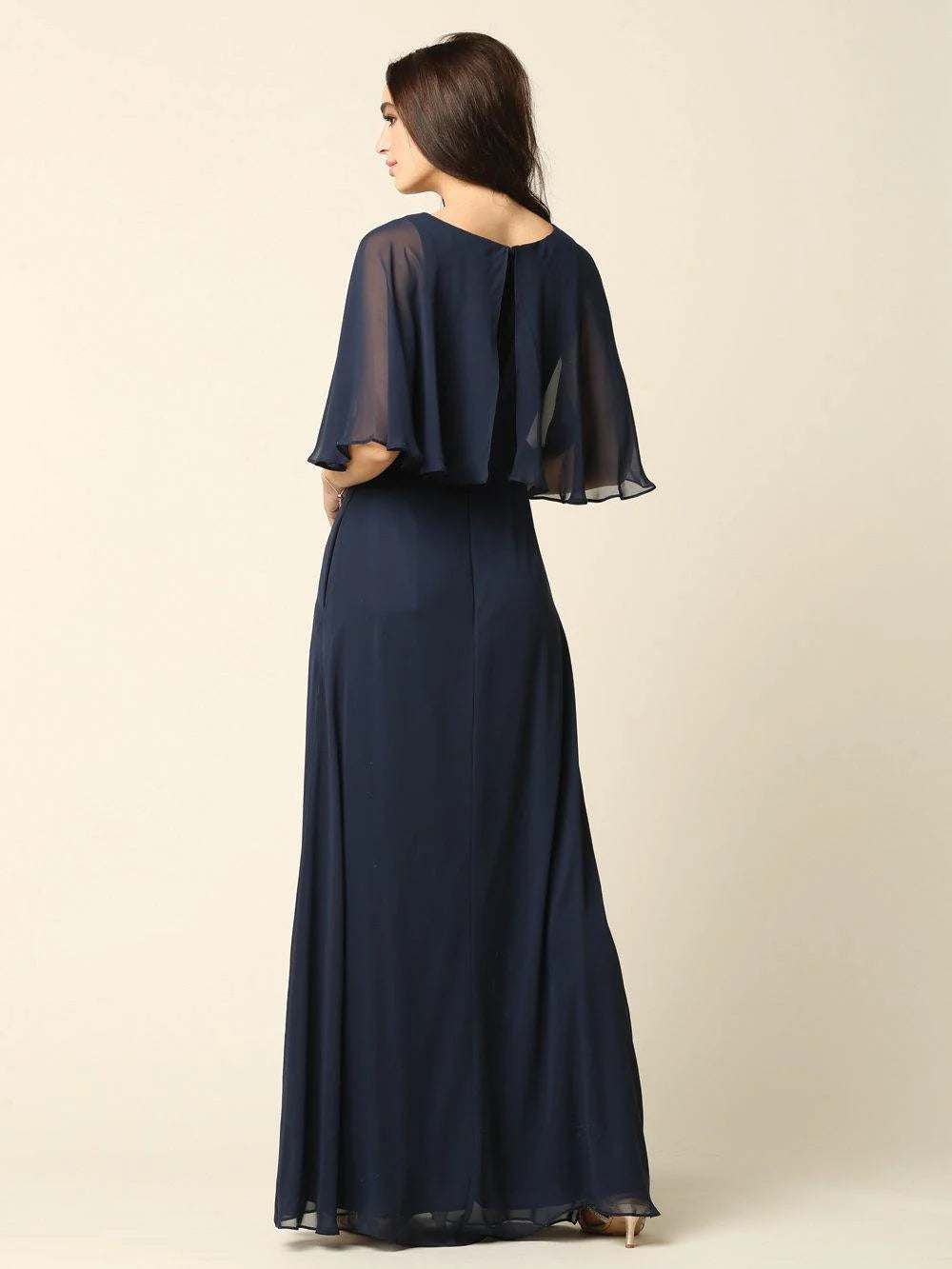 DingJiDress Evening Dress Elegant A-Line Round Neck cape Long Mother Of The Bride Dress