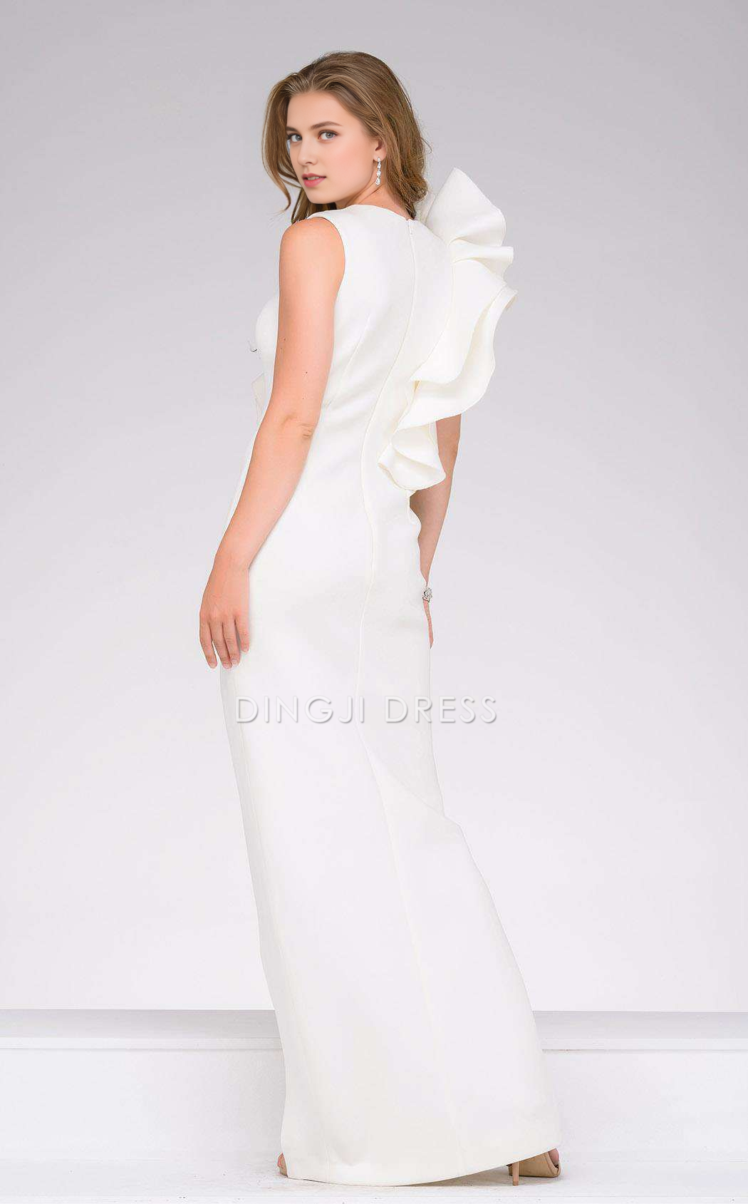 DingJiDress Hot Sale Wedding Dress Exquisite Sheath Ruched Sleeves Side Fork Unique Elegant Formal Wear Dresses