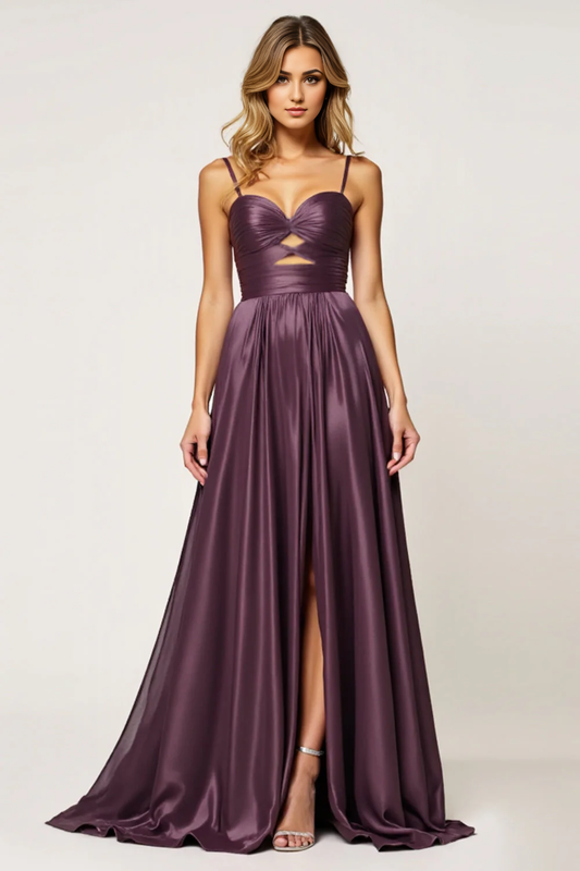 DingJiDress High Quality Dress Fashion A Line Spaghetti Straps Pleated Keyhole With Slit Long Prom Dress