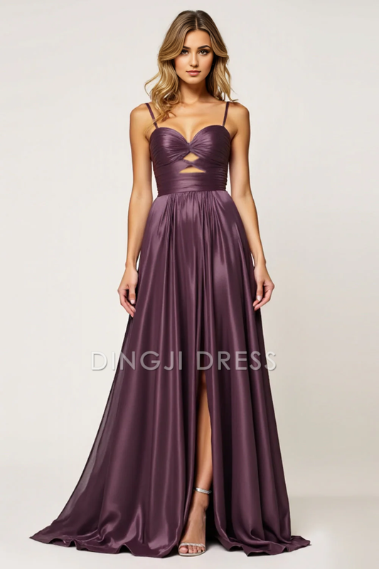 DingJiDress High Quality Dress Fashion A Line Spaghetti Straps Pleated Keyhole With Slit Long Prom Dress