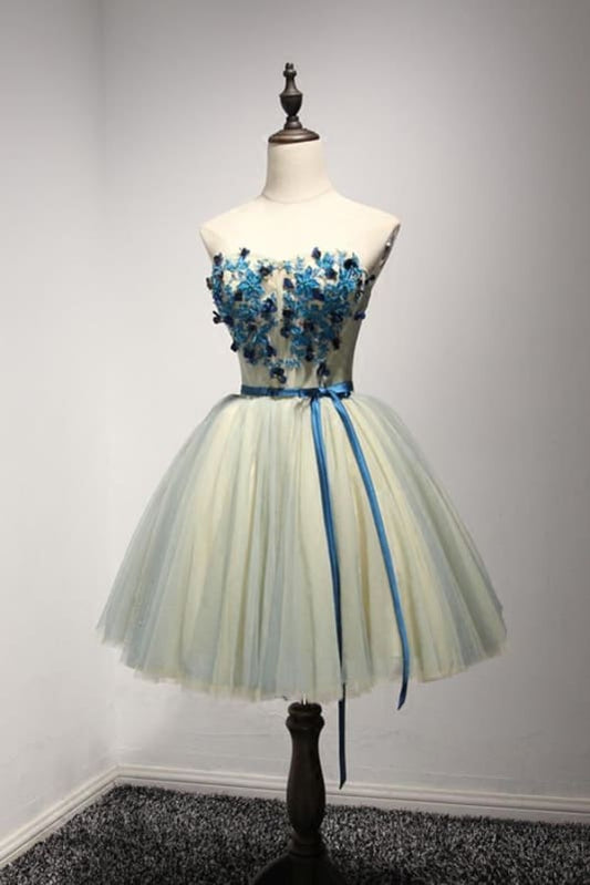 DingJiDress Short Prom Dress A Line Sweetheart Cute Appliques Short Dress Bow Belt Homecoming Dress