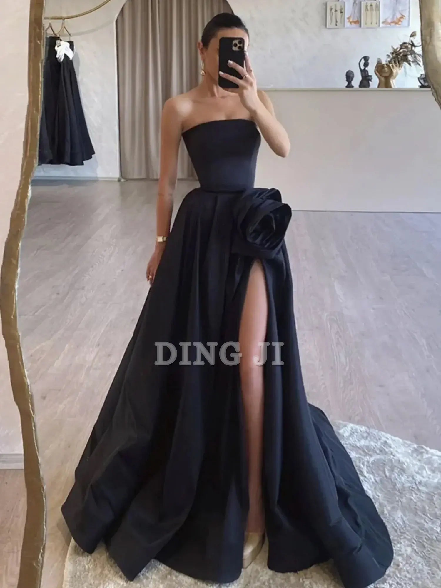 DingJiDress Evening Dress Strapless Satin High Split Sweep Train Exquisite High Quality Formal Women's Dresses Wedding Guest Dresses