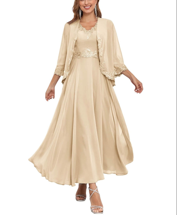 Mother of the Bride or Groom Dresses Two Pieces Jacket Sequins Lace Chiffon Formal Dress Wedding Guests Dresses