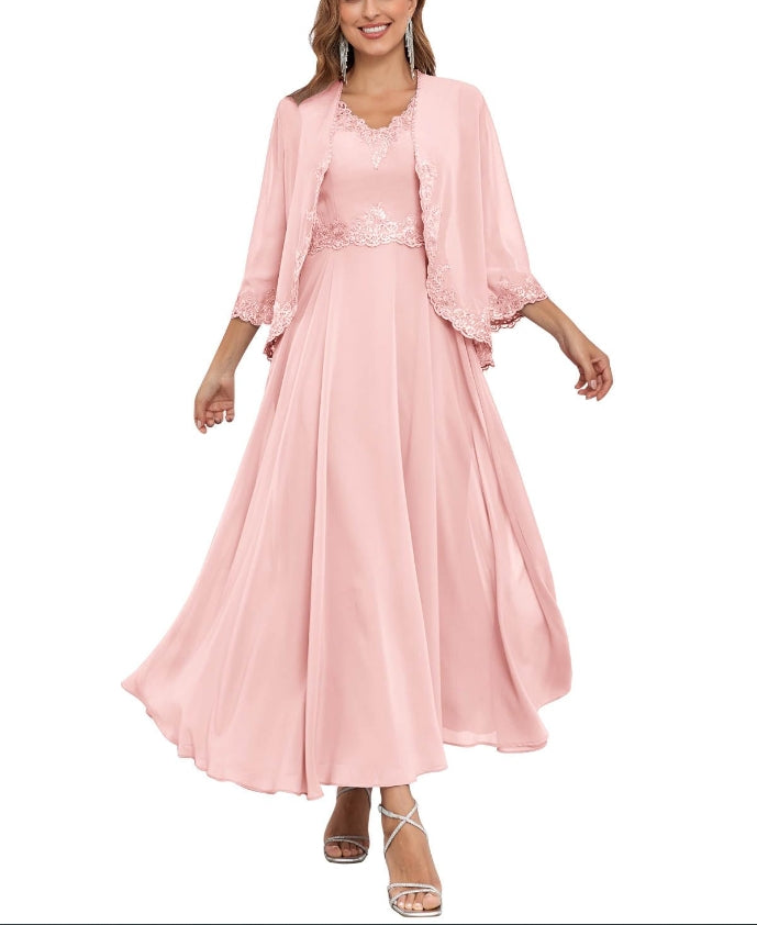 Mother of the Bride or Groom Dresses Two Pieces Jacket Sequins Lace Chiffon Formal Dress Wedding Guests Dresses