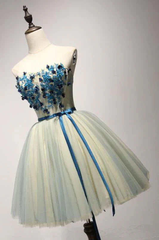 DingJiDress Short Prom Dress A Line Sweetheart Cute Appliques Short Dress Bow Belt Homecoming Dress