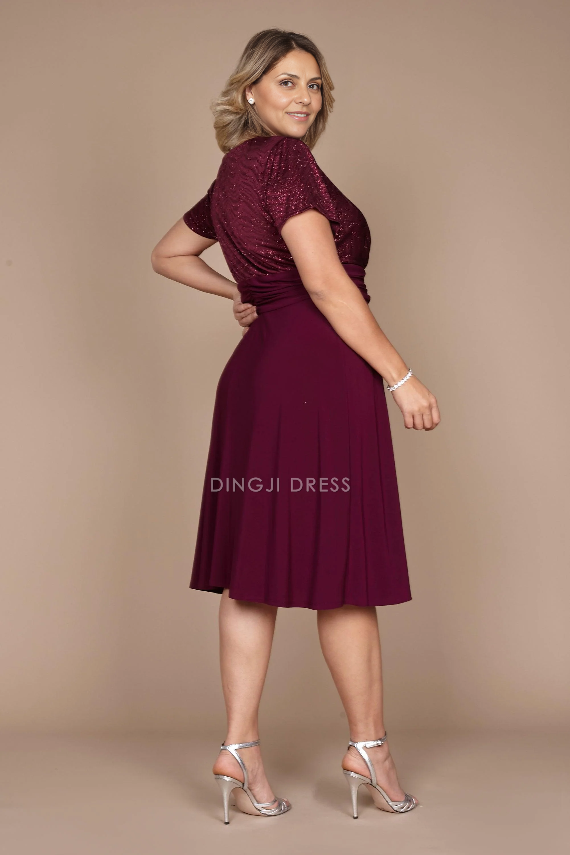 DingJiDress Evening Dress Elegant V-Neck Short Sleeve Ruched Beautiful plus size Mother Of The Bride Dress
