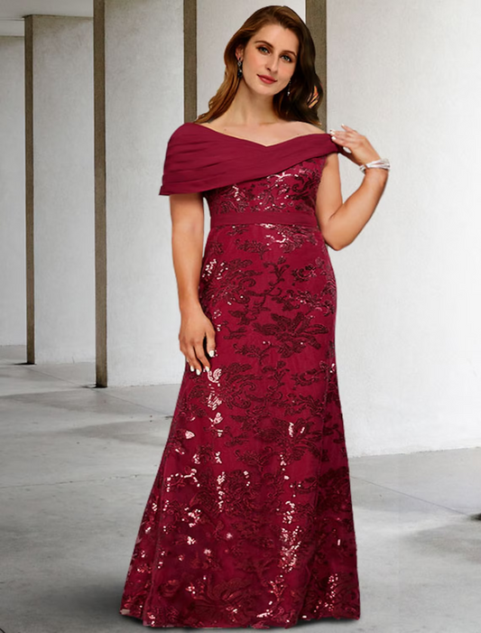 A-Line Plus Size Curve Mother of the Bride Dresses Elegant Dress Formal Floor Length Sleeveless V Neck Lace with Sequin Appliques