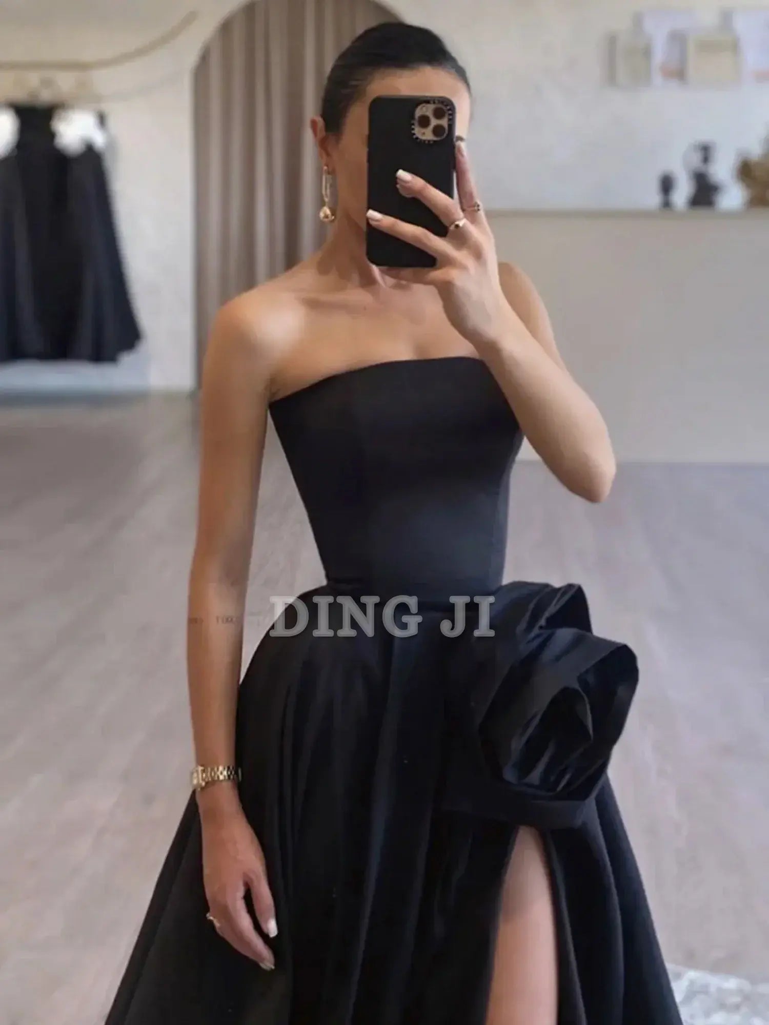 DingJiDress Evening Dress Strapless Satin High Split Sweep Train Exquisite High Quality Formal Women's Dresses Wedding Guest Dresses