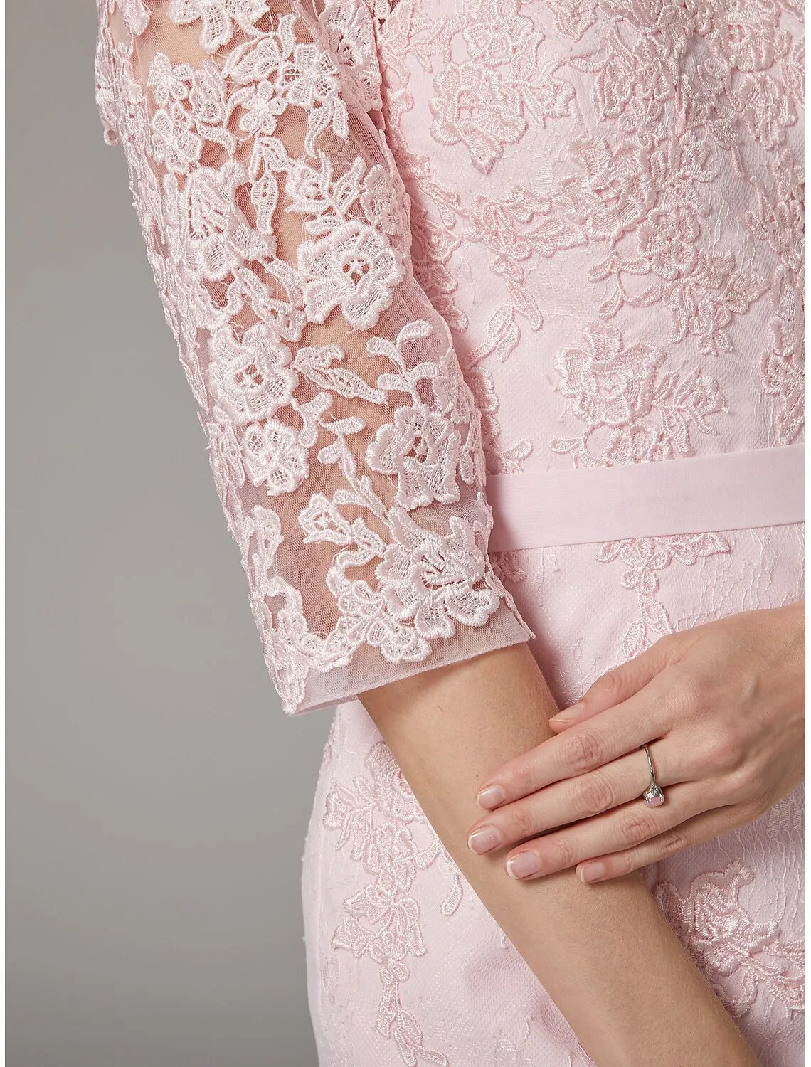 DingJiDress November December Autumn Winter Wedding Guest Dress Two Piece Sheath / Column Dress Suit Elegant Vintage Plus Size Bateau Neck Knee Length Chiffon Lace 3/4 Length Sleeve Jacket Dresses with Appliques Mother of the Groom / Bride Dresses