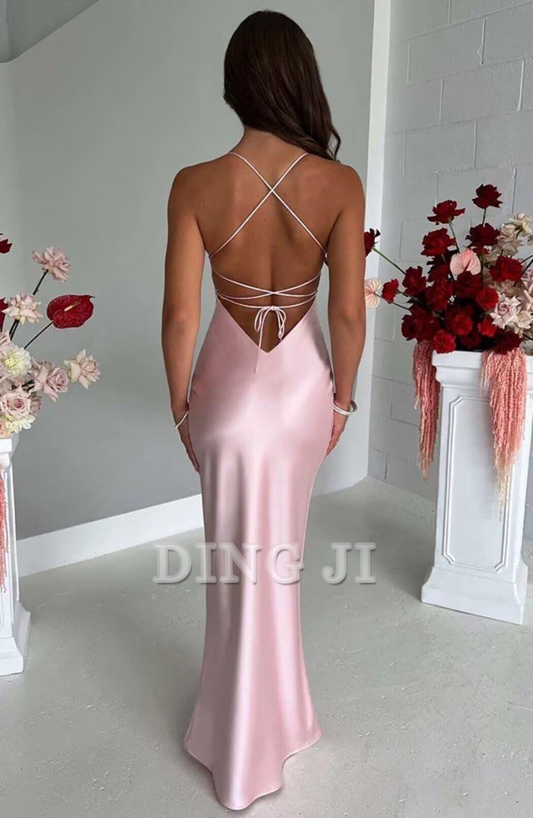 DingJiDress Bridesmaid Dresses Exquisite Spaghetti Strap Backless Long Charming Formal Wear Dresses