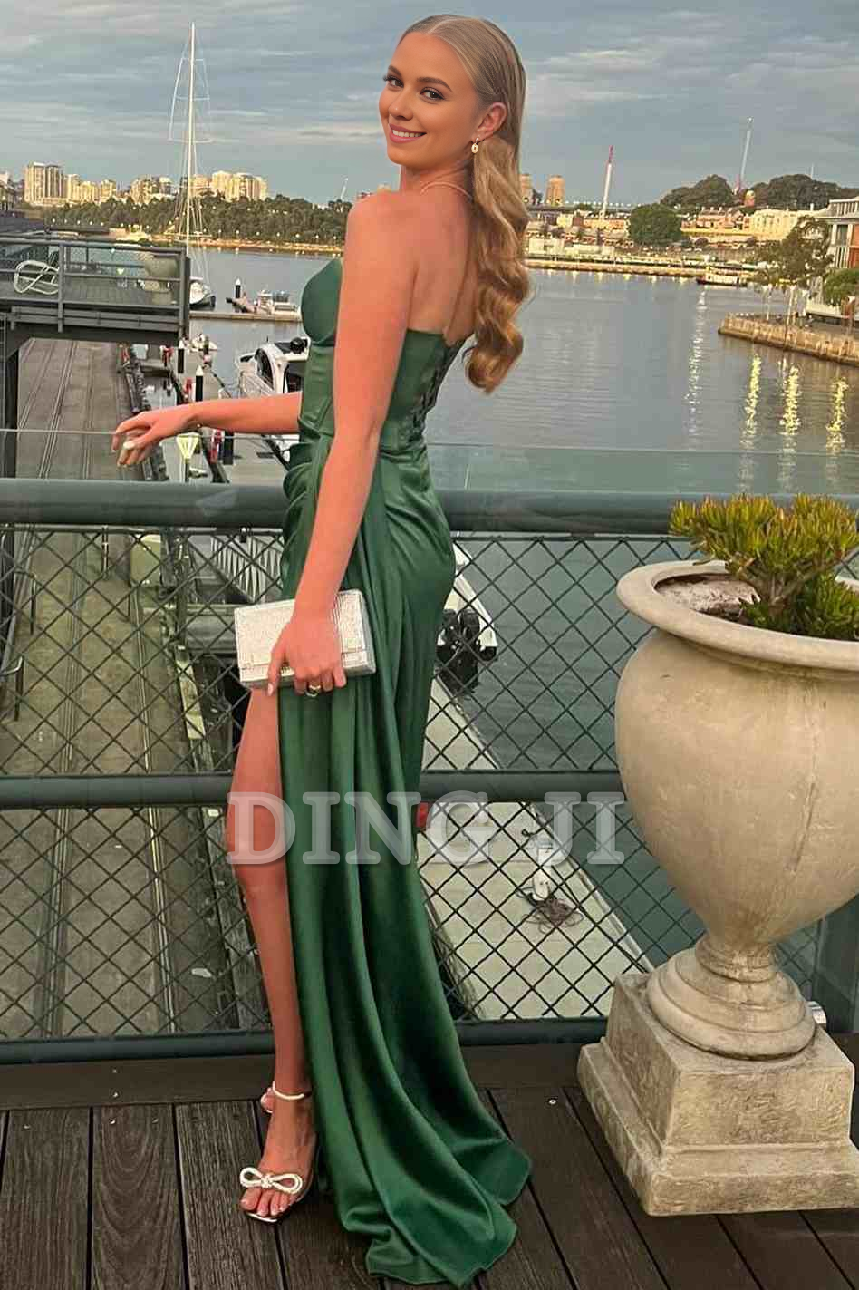 DingJiDress Evening Dress Mermaid Strapless Sweetheart Pleated High Slit Satin Long Prom Dress Exquisite Formal Women's Dresses Wedding Guest Dresses