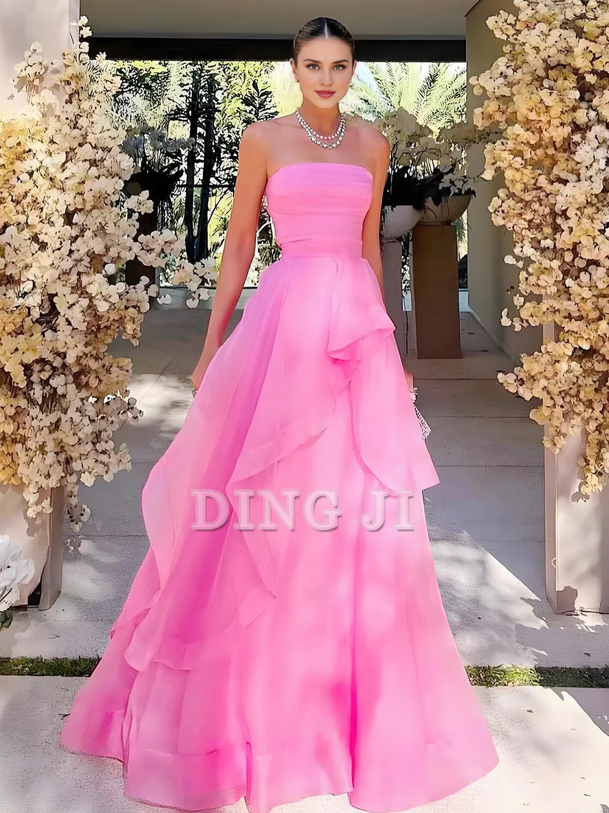 DingJiDress Evening Dress A Line Strapless Organza Irregular Tiers Prom Dress Fantastic Gorgeous Formal Women's Dresses Wedding Guest Dresses