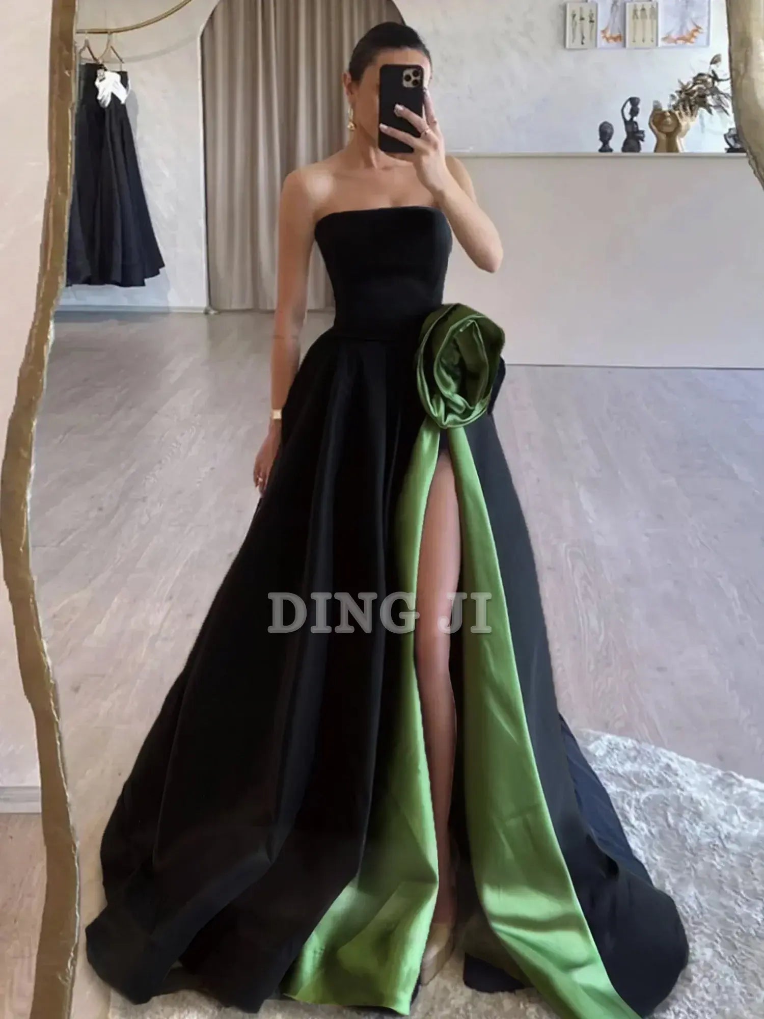 DingJiDress Evening Dress Strapless Satin High Split Sweep Train Exquisite High Quality Formal Women's Dresses Wedding Guest Dresses