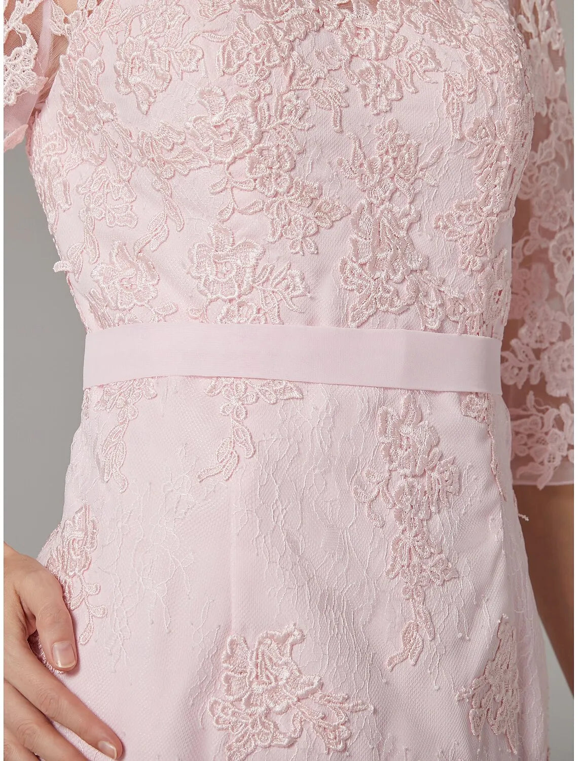 DingJiDress November December Autumn Winter Wedding Guest Dress Two Piece Sheath / Column Dress Suit Elegant Vintage Plus Size Bateau Neck Knee Length Chiffon Lace 3/4 Length Sleeve Jacket Dresses with Appliques Mother of the Groom / Bride Dresses