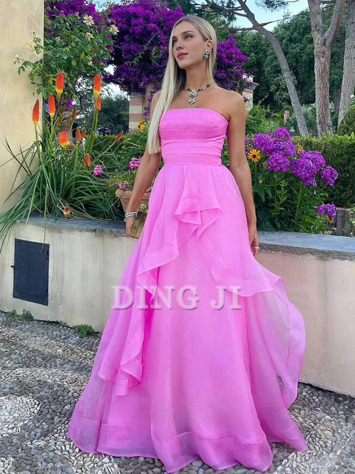 DingJiDress Evening Dress A Line Strapless Organza Irregular Tiers Prom Dress Fantastic Gorgeous Formal Women's Dresses Wedding Guest Dresses