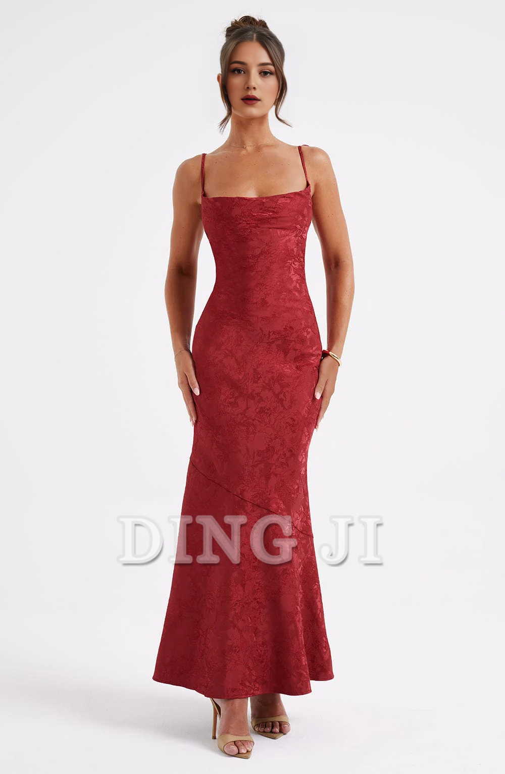 DingJiDress Prom Dresses Cowl Neck Jacquard Lace up Elegant Dresses High Quality Dress Formal Wear Dresses Wedding Guests Dresses