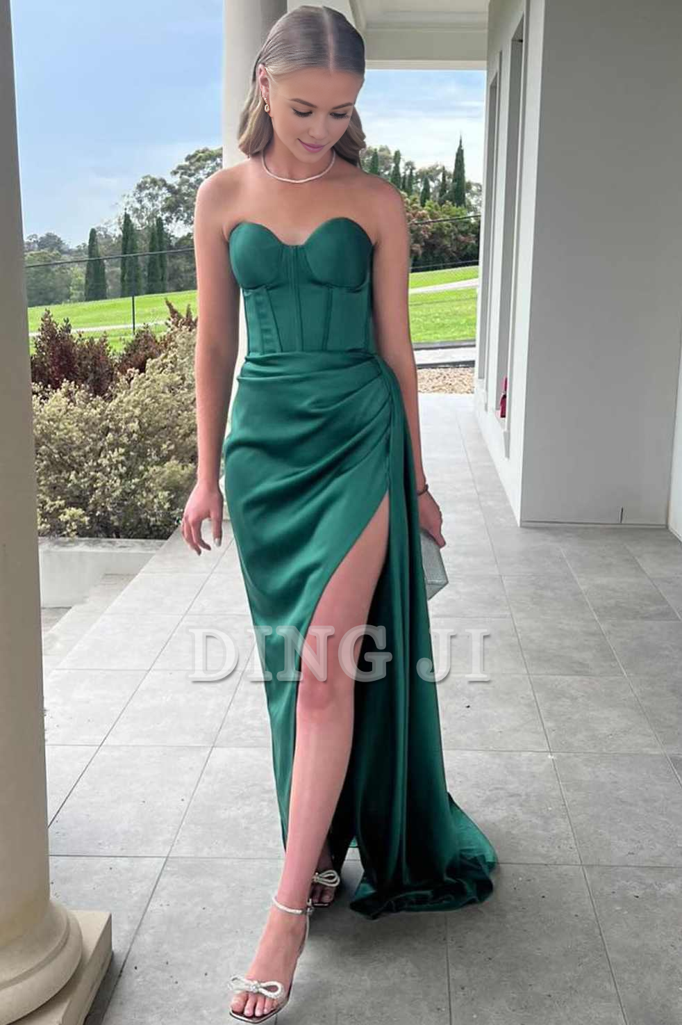 DingJiDress Evening Dress Mermaid Strapless Sweetheart Pleated High Slit Satin Long Prom Dress Exquisite Formal Women's Dresses Wedding Guest Dresses