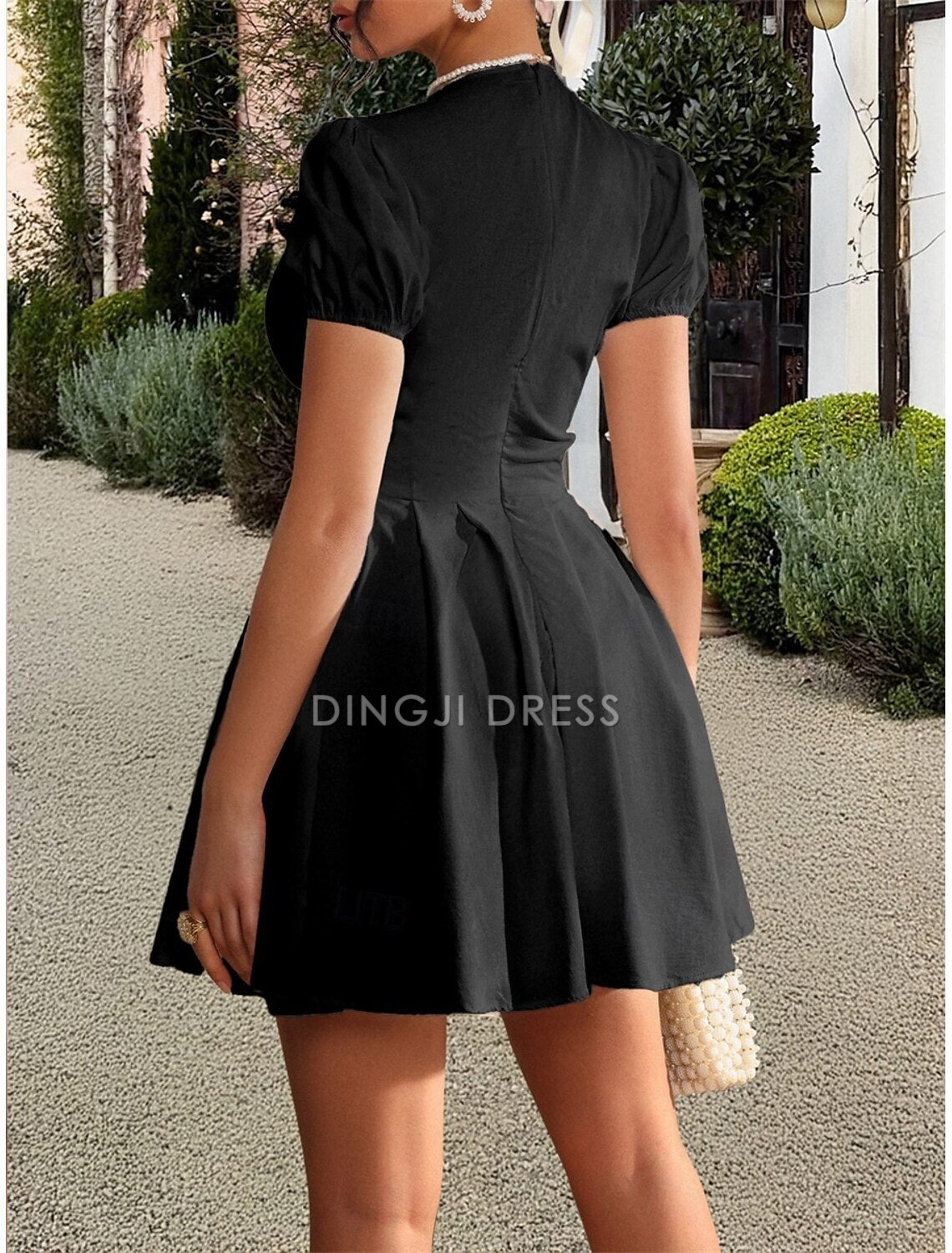 DingJiDress Hot Sale Short Prom Dress Elegant A-Line Formal Short Sleeve V Neck Satin with Pleats Cute New Homecoming Dress