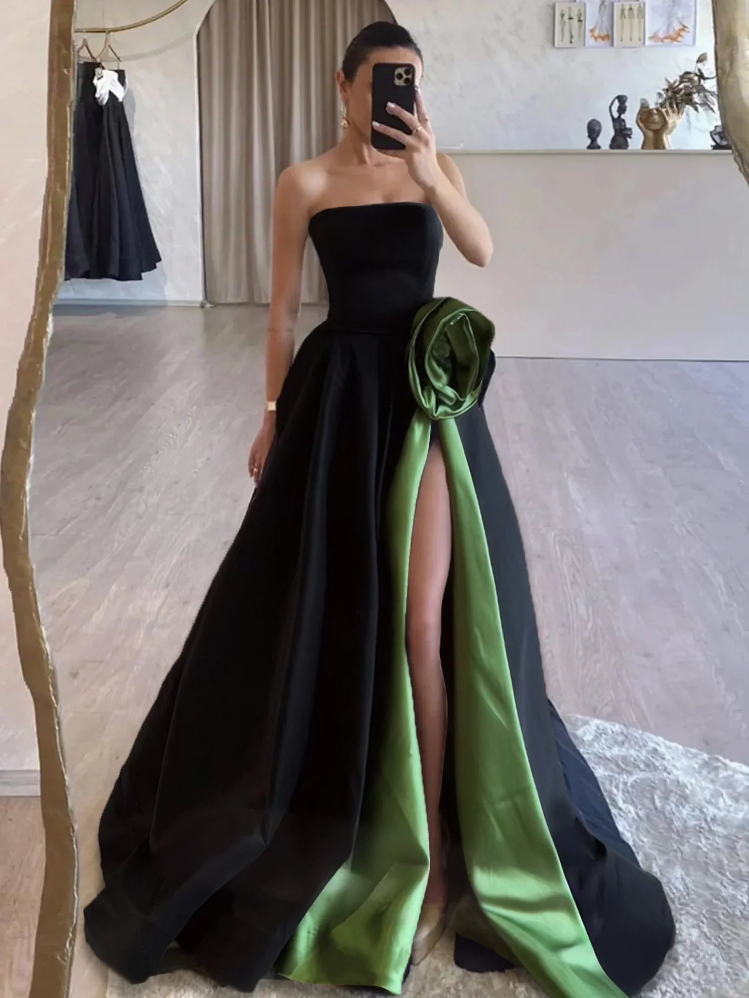 DingJiDress Evening Dress Strapless Satin High Split Sweep Train Exquisite High Quality Formal Women's Dresses Wedding Guest Dresses