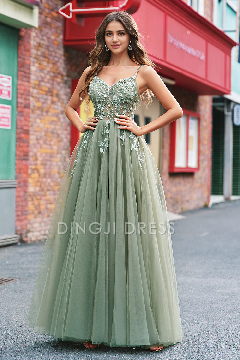 DingJiDress High Quality Dress Gorgeous Floral Corset Spaghetti Strap Backless Tulle Long With Lace Exquisite Prom Dress
