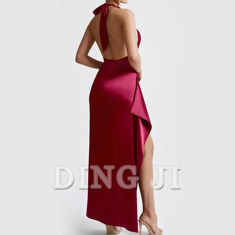 DingJiDress Evening Dress Elegant Solid Color Lace Up Backless Dress Sexy High Waist Slim Fit Gorgeous High-End Formal Wear Dresses