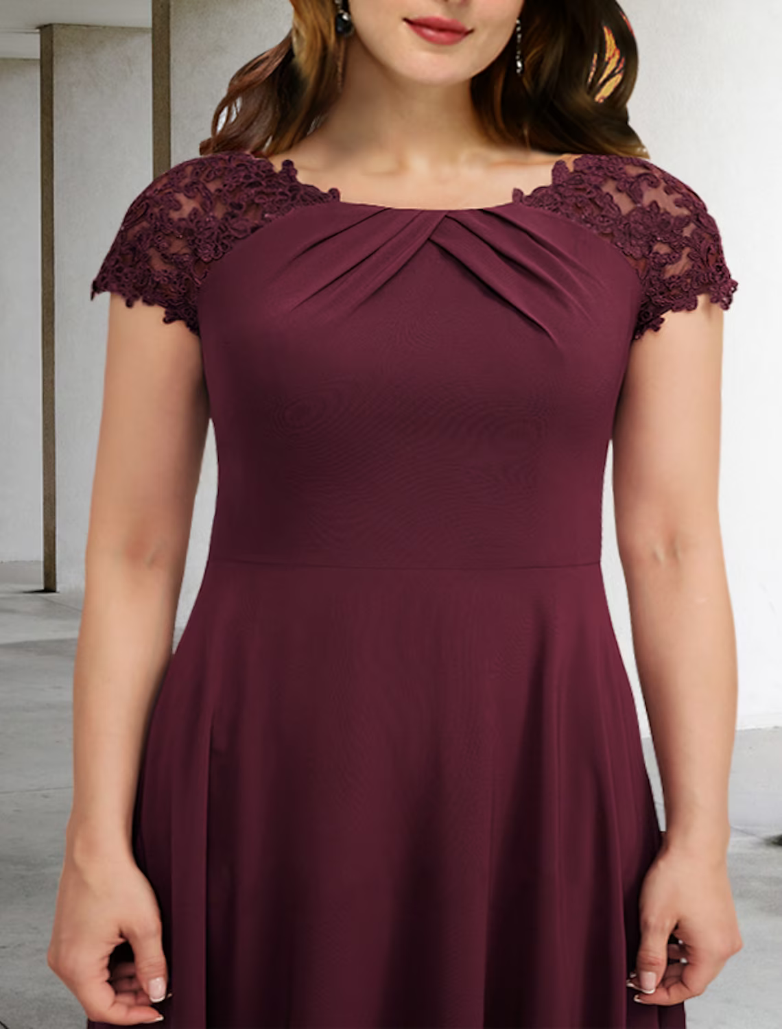 A-Line Plus Size Curve Mother of the Bride Dresses Elegant Formal Floor Length Short Sleeve Chiffon with Pleats Appliques