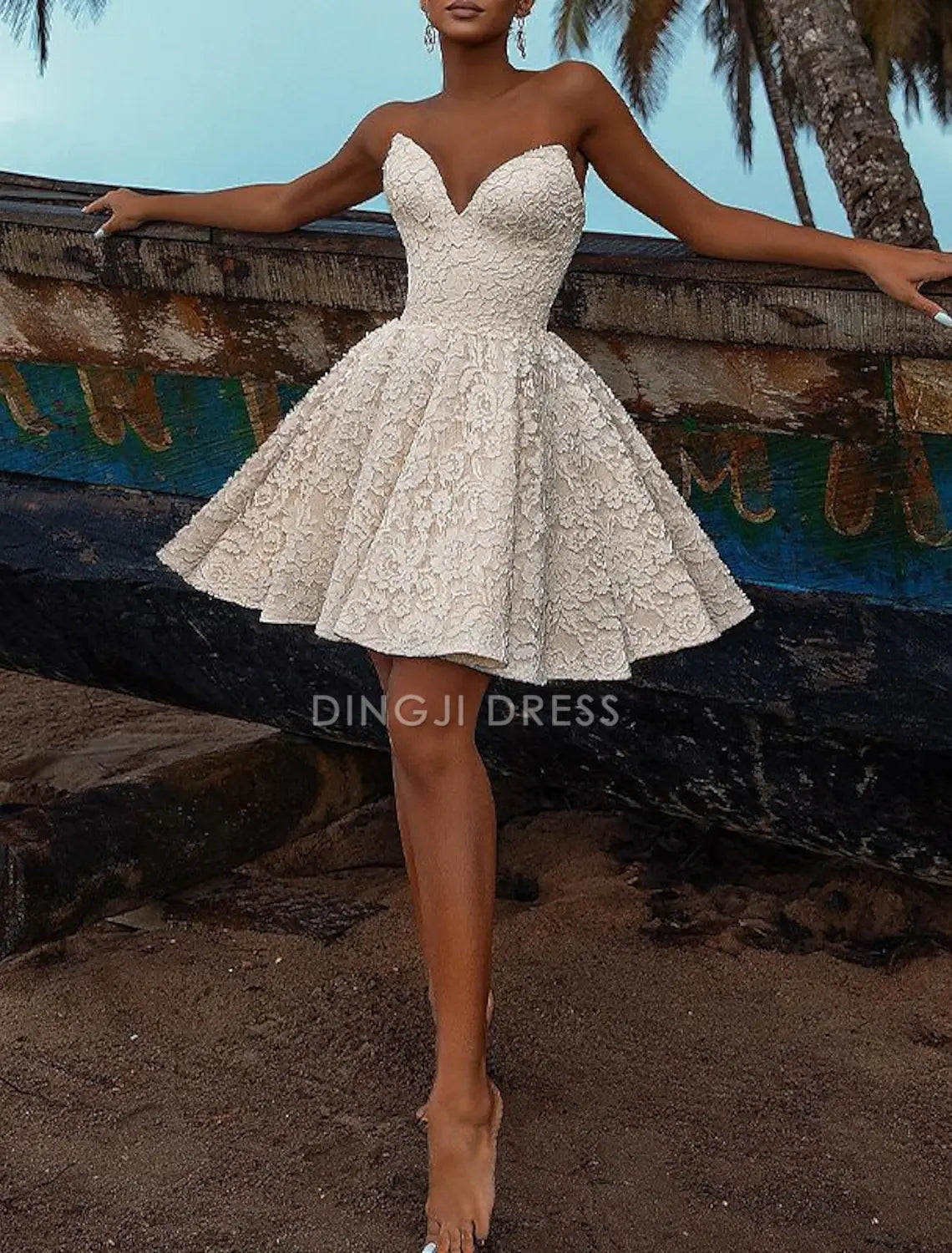 DingJiDress Hot Sale Short Prom Dress Exquisite A-Line V Neck Off Shoulder Cocktail Dresses Elegant Dress Party Lace New Homecoming Dress