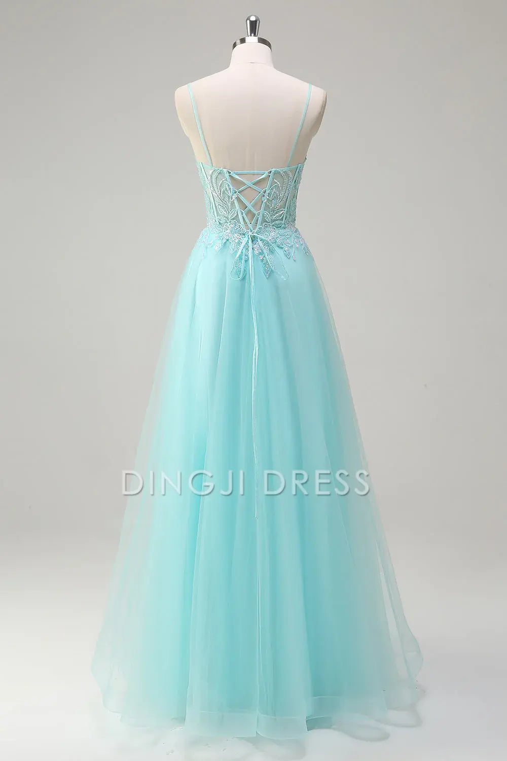 DingJiDress High Quality Dress Evening Dress Exquisite A-Line V Neck Spaghetti Straps Appliques Backless Long Prom Dress