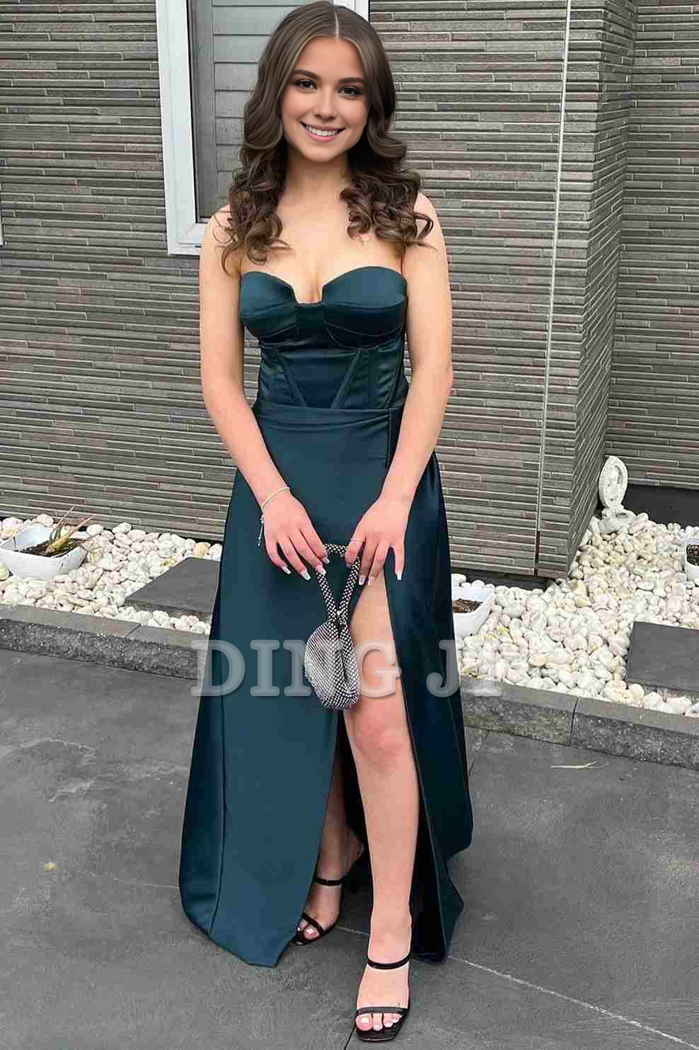 DingJiDress Evening Dress Mermaid Strapless Sweetheart Pleated High Slit Satin Long Prom Dress Exquisite Formal Women's Dresses Wedding Guest Dresses