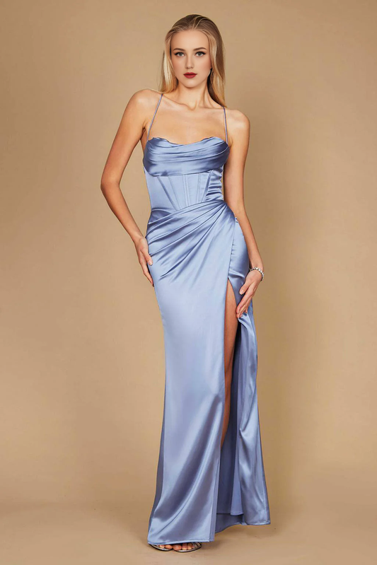 DingJiDress Bridesmaid Dresses Halter Draped Corset Cowl Backless Side Fork Charming Dresses Long Wedding Guests Dresses