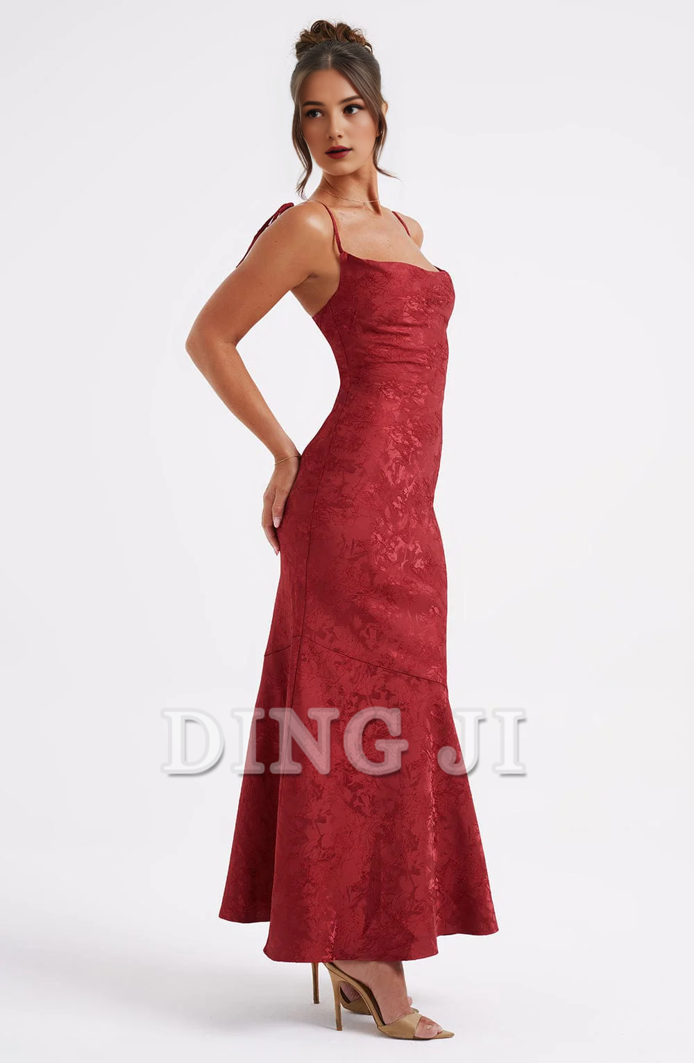 DingJiDress Prom Dresses Cowl Neck Jacquard Lace up Elegant Dresses High Quality Dress Formal Wear Dresses Wedding Guests Dresses
