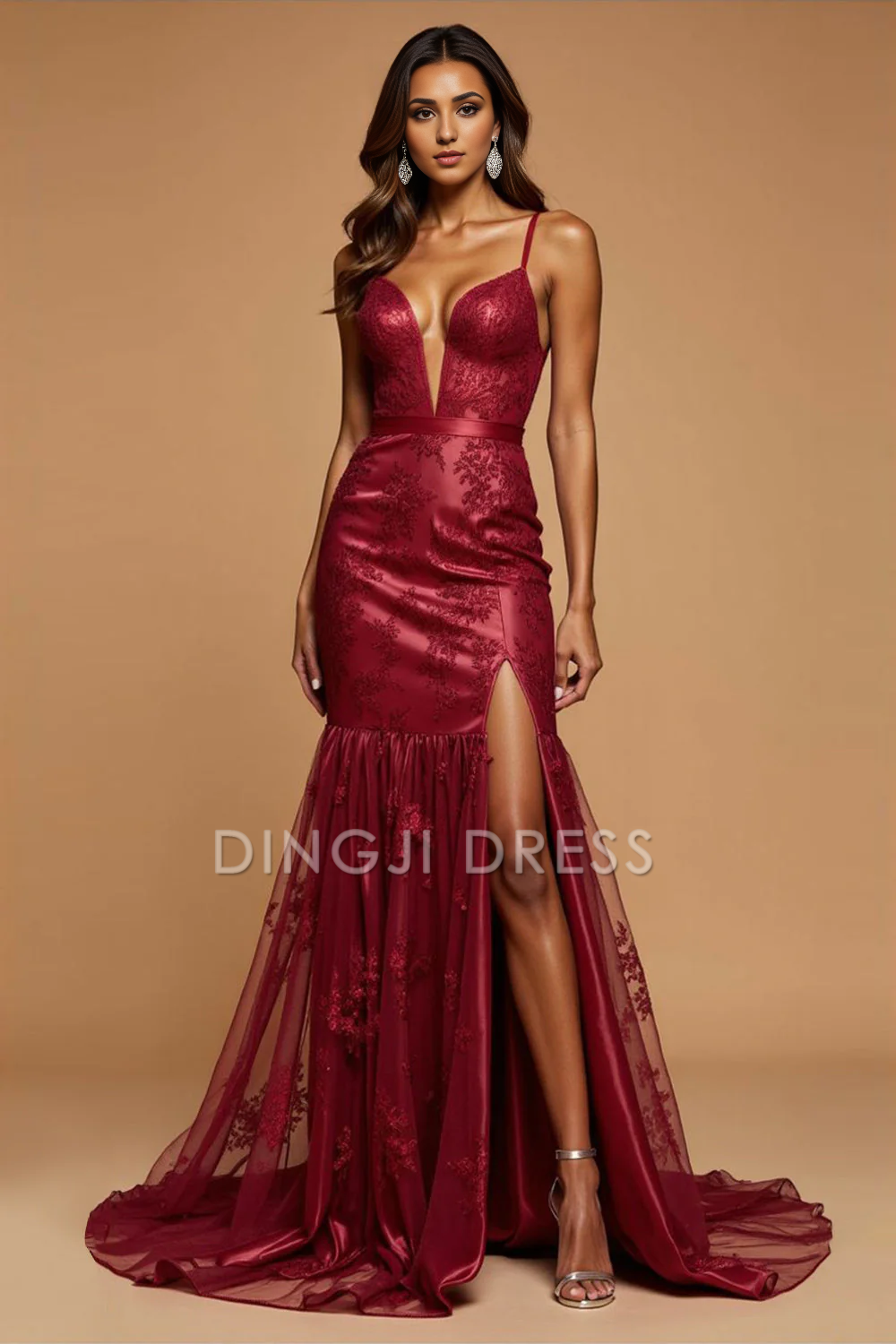 DingJiDress High Quality Dress Charming Mermaid Spaghetti Straps Backless Appliques Side Fork Fashion Long Prom Dress