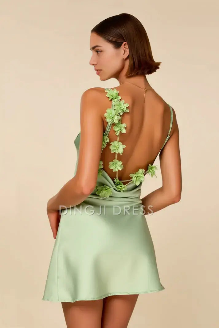 DingJiDress Mini Dress Chic Sheath V Neck Spaghetti Strap Backless Flower Decoration Exquisite Dress Discount Hot Sale Homecoming Dress