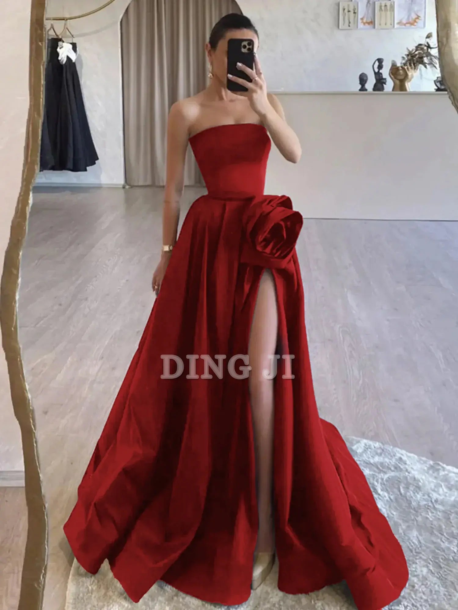DingJiDress Evening Dress Strapless Satin High Split Sweep Train Exquisite High Quality Formal Women's Dresses Wedding Guest Dresses