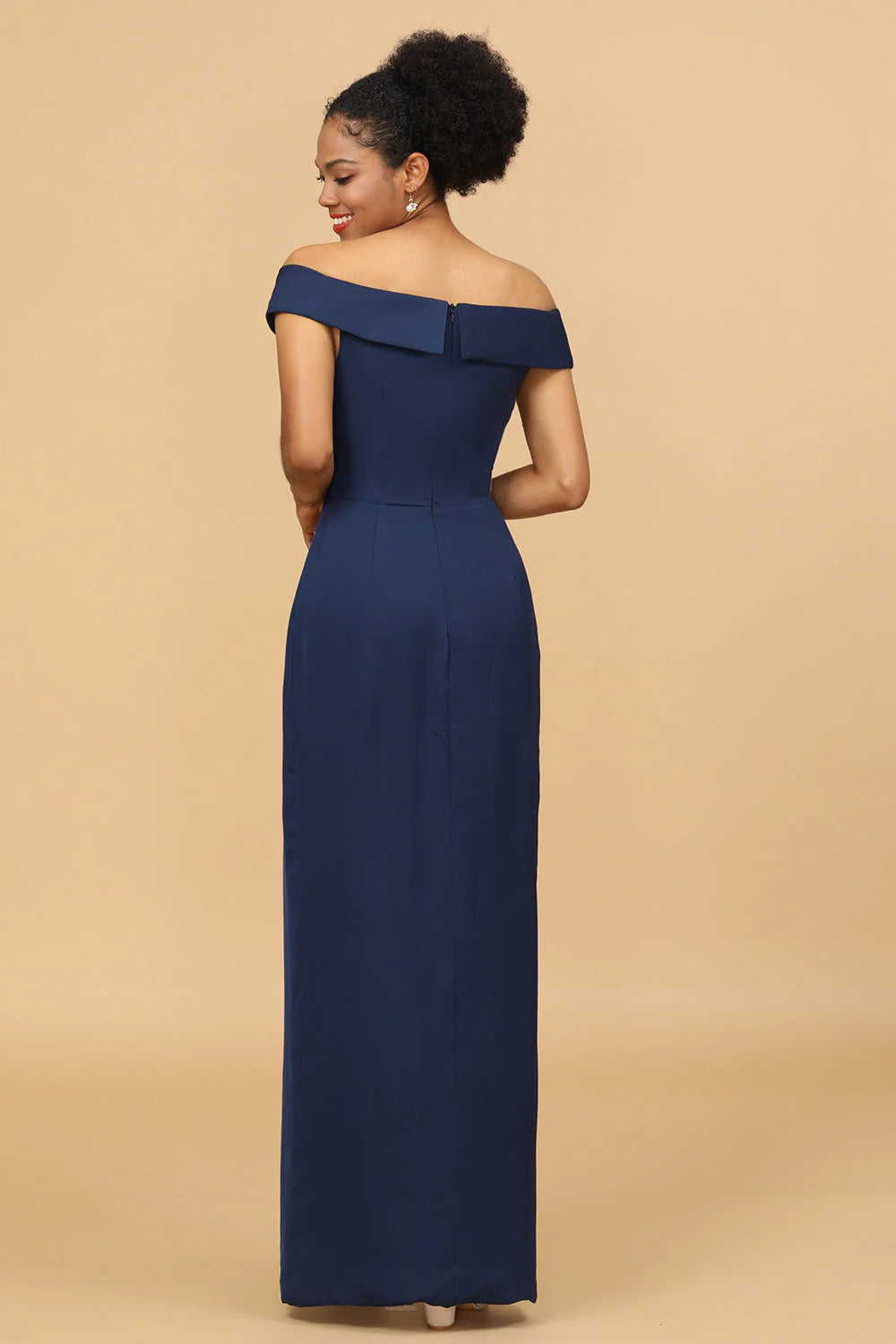 DingJiDress Wedding Guest Dresses Navy Sheath/Column Off The Shoulder Satin Bridesmaid Dress