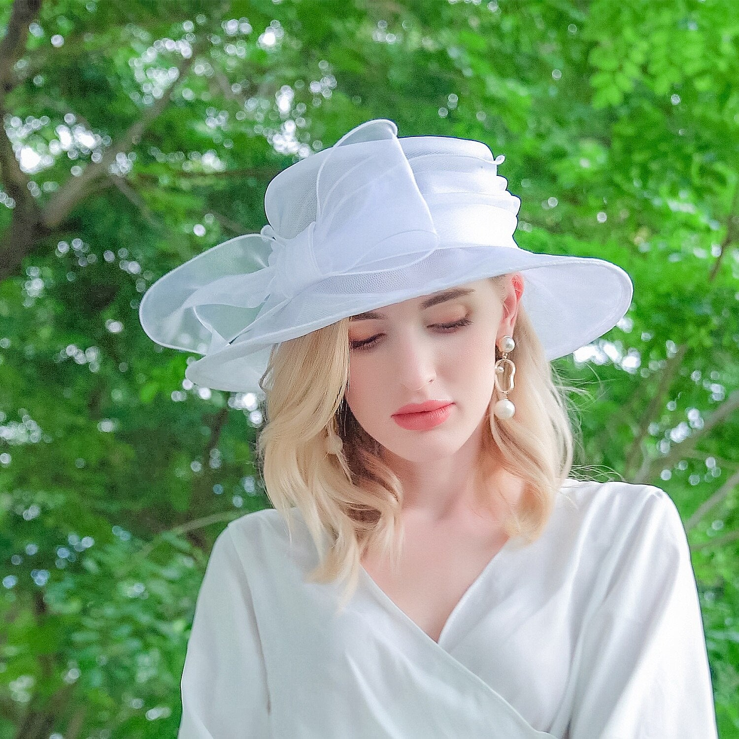 DingJiDress Hats Hat Sun Hat Holiday Melbourne Cup Wedding With Bowknot Headpiece Headwear Size: M