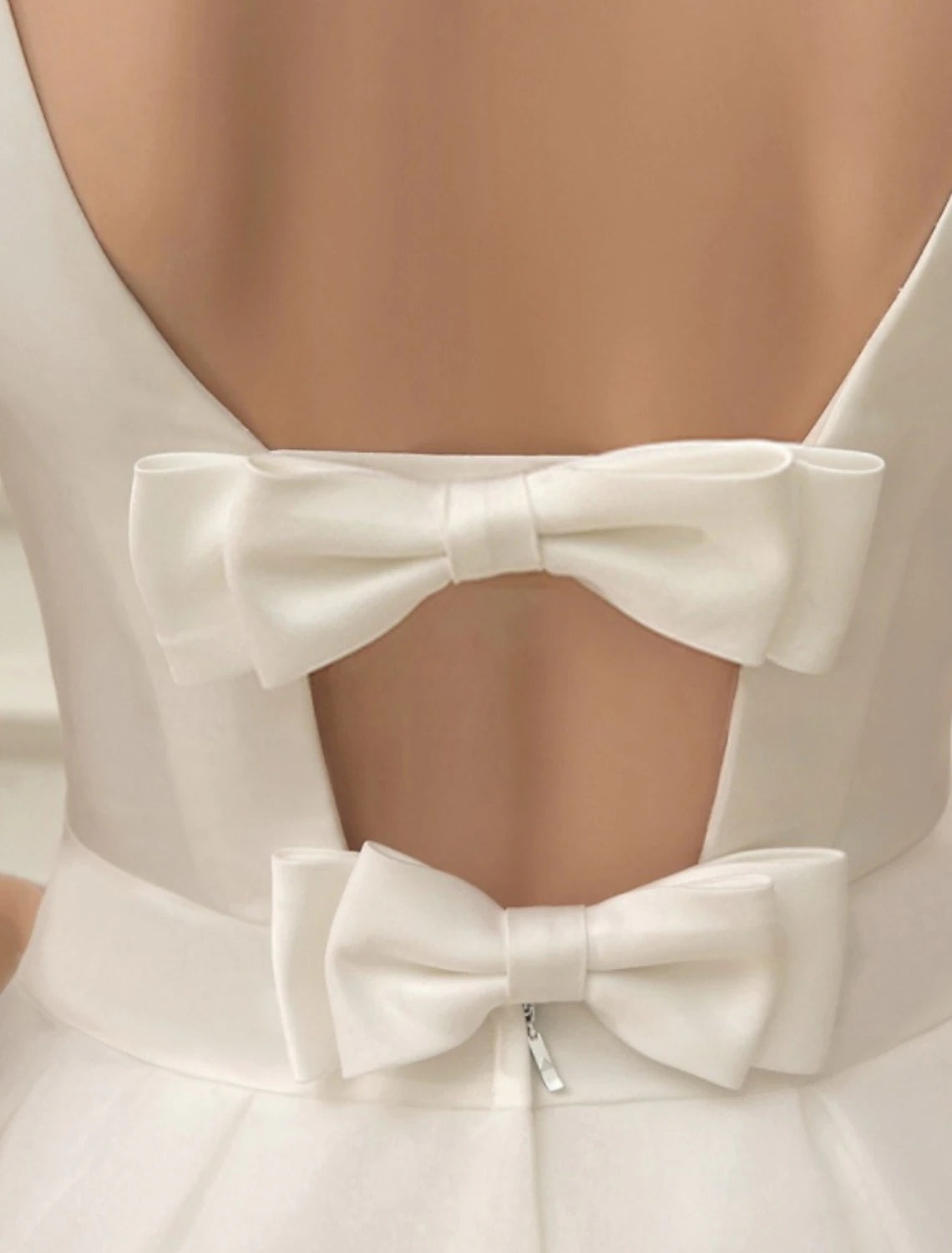 DingJiDress Reception Vintage 1940s / 1950s Little White Dresses Wedding Dresses A-Line Scoop Neck Sleeveless Knee Length Satin Bridal Gowns With Bow(s)