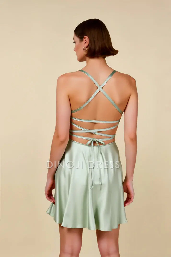 DingJiDress Mini Dress Simple A Line Spaghetti Strap Backless Elegant Dress Discount Hot Sale Homecoming Dress