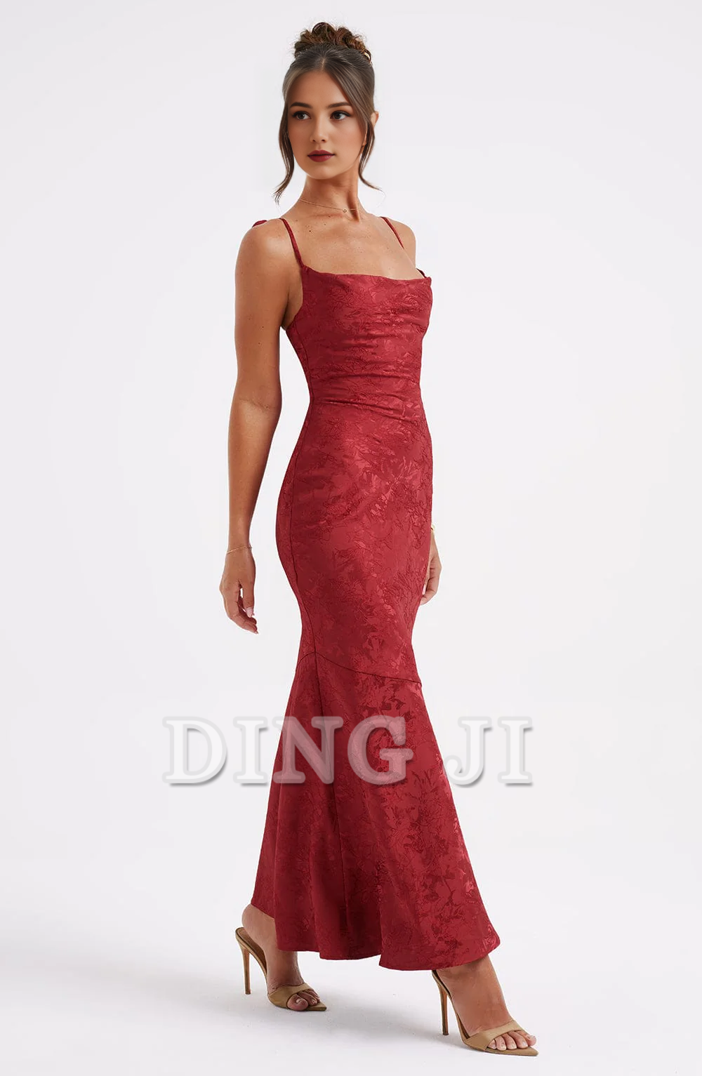 DingJiDress Prom Dresses Cowl Neck Jacquard Lace up Elegant Dresses High Quality Dress Formal Wear Dresses Wedding Guests Dresses
