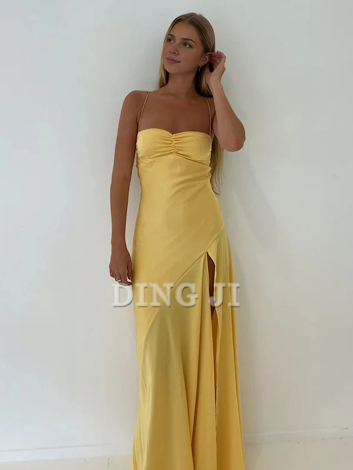 DingJiDress Evening Dress Spaghetti Straps Sheath Long Prom Dresses Side Fork Elegant Simple Formal Women's Dresses Wedding Guest Dresses