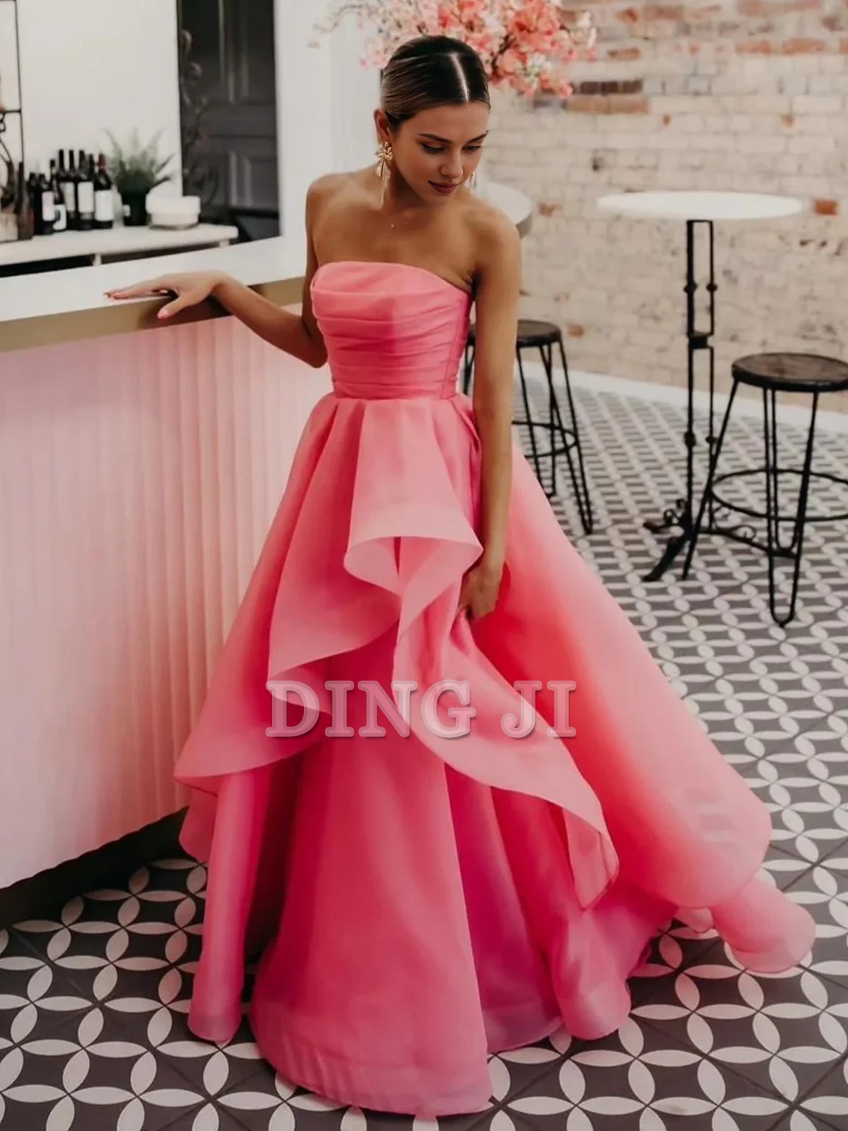 DingJiDress Evening Dress A Line Strapless Organza Irregular Tiers Prom Dress Fantastic Gorgeous Formal Women's Dresses Wedding Guest Dresses