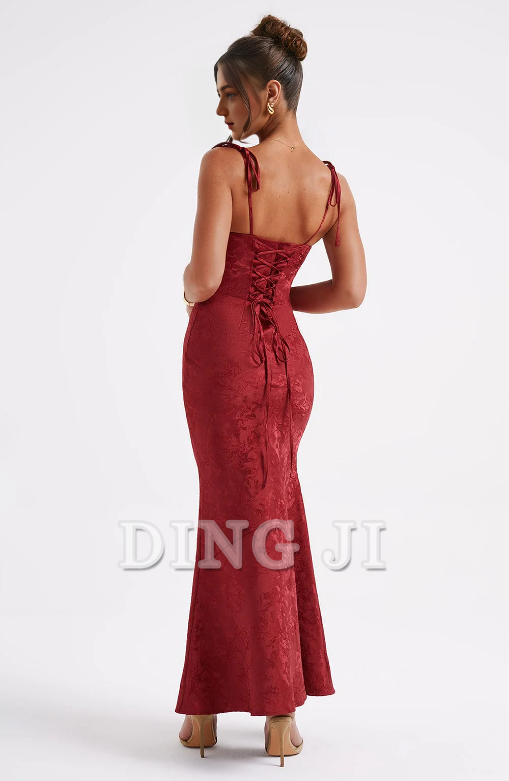 DingJiDress Prom Dresses Cowl Neck Jacquard Lace up Elegant Dresses High Quality Dress Formal Wear Dresses Wedding Guests Dresses