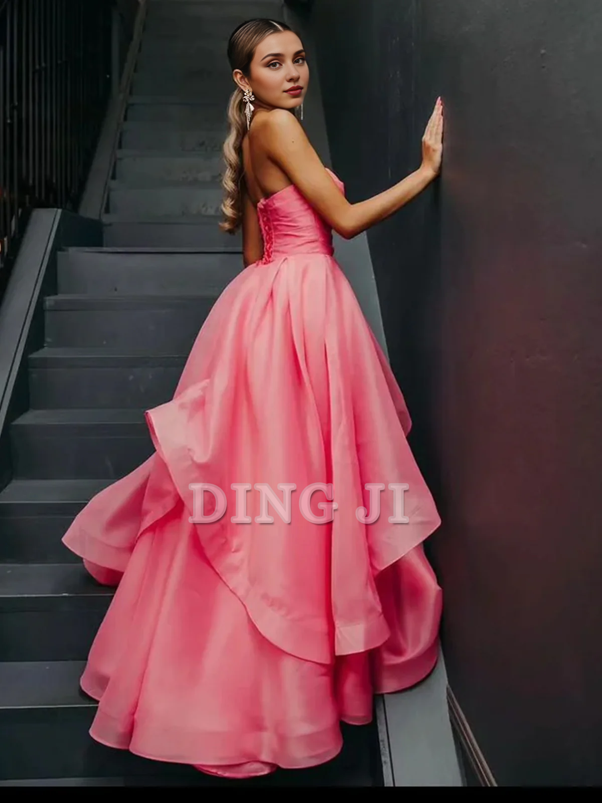 DingJiDress Evening Dress A Line Strapless Organza Irregular Tiers Prom Dress Fantastic Gorgeous Formal Women's Dresses Wedding Guest Dresses