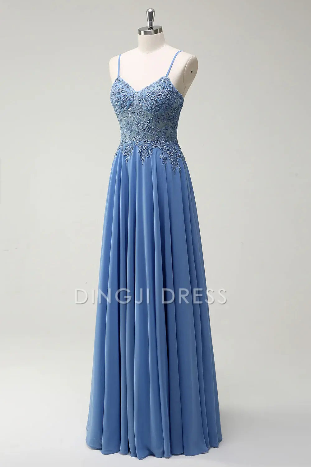 DingJiDress High Quality Dress Evening Dress A Line Spaghetti Straps Pleated Appliques Fashion Long Prom Dress