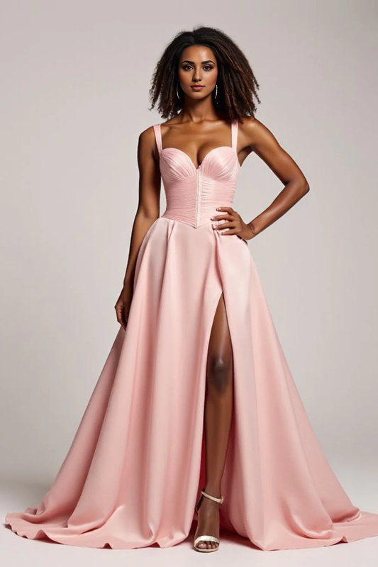 DingJiDress High Quality Dress Elegant A Line Sweetheart Pleated Corset With Slit Fashion Long Prom Dress