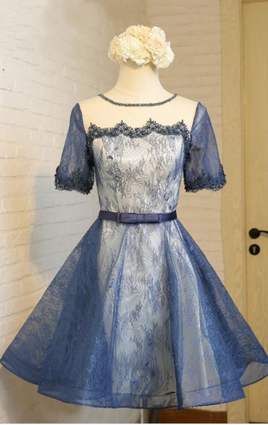 DingJiDress Short Prom Dress A-Line Crew Short Sleeves Lace Fashion Graduation Dress Retro Best Selling Homecoming Dress