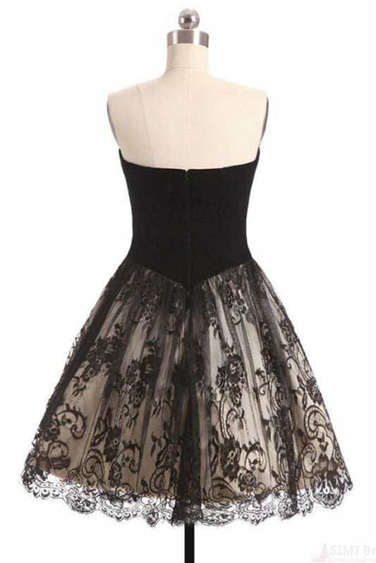 DingJiDress Short Prom Dress A Line Strapless Sweetheart Lace Short Retro Homecoming Dress