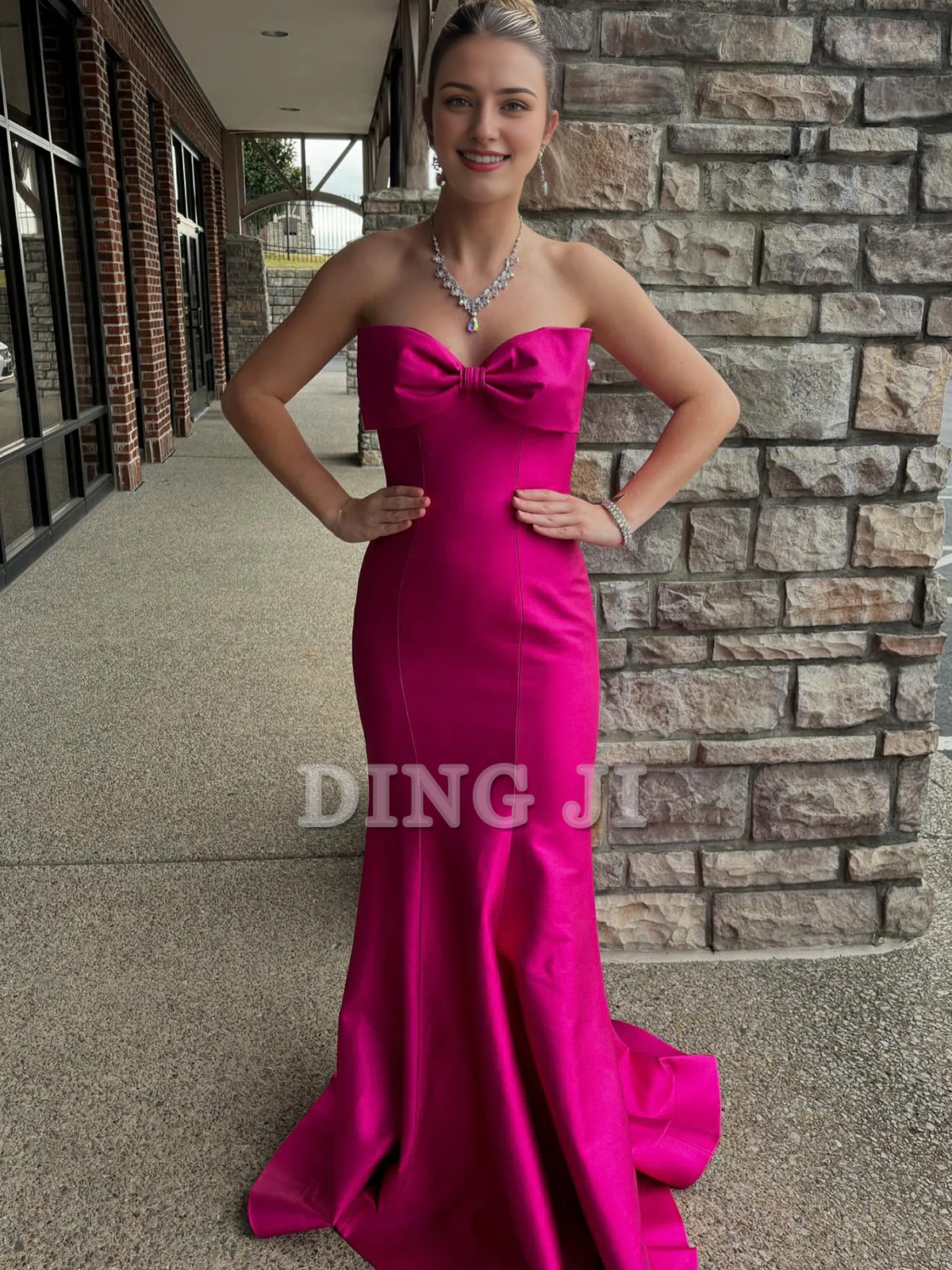 DingJiDress Evening Dress Strapless Bow Mermaid Long Formal Dress Side Fork Elegant Temperament Formal Women's Dresses Wedding Guest Dresses