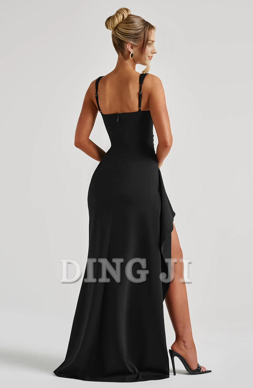 DingJiDress Bridesmaid Dresses Square Neckline Adjustable Shoulder Straps Side Fork Sexy Charming Dresses Wedding Guests Dresses